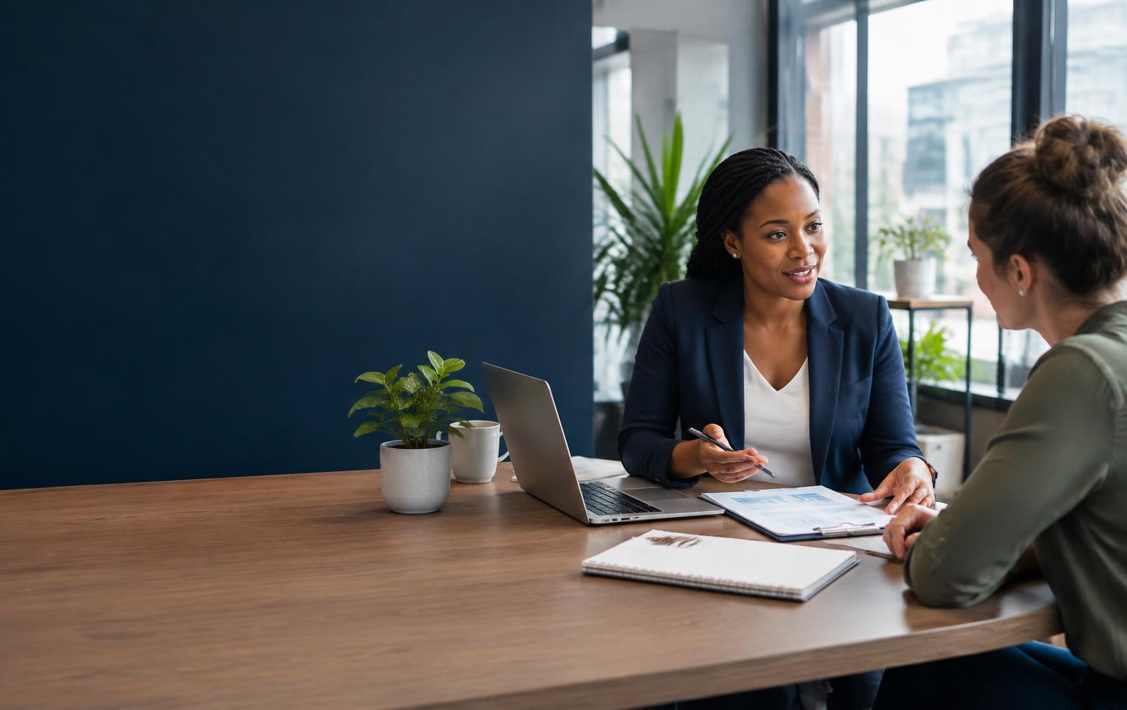 Business consultant and small business owner working together on a strategy
